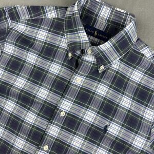 Polo Ralph Lauren Button Down Mens Medium Green Blue White Plaid Long Sleeve